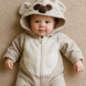 Cat & Jack Hooded Reindeer One Piece 12M Full Zip Jumpsuit Holiday Unisex Warm